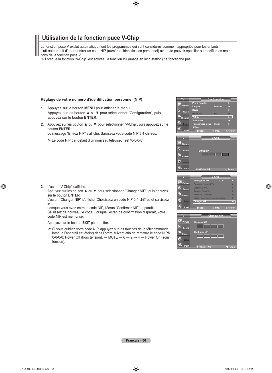 Utilisation de la fonction puce v-chip | Samsung LNT4069FX-XAA User Manual | Page 148 / 271