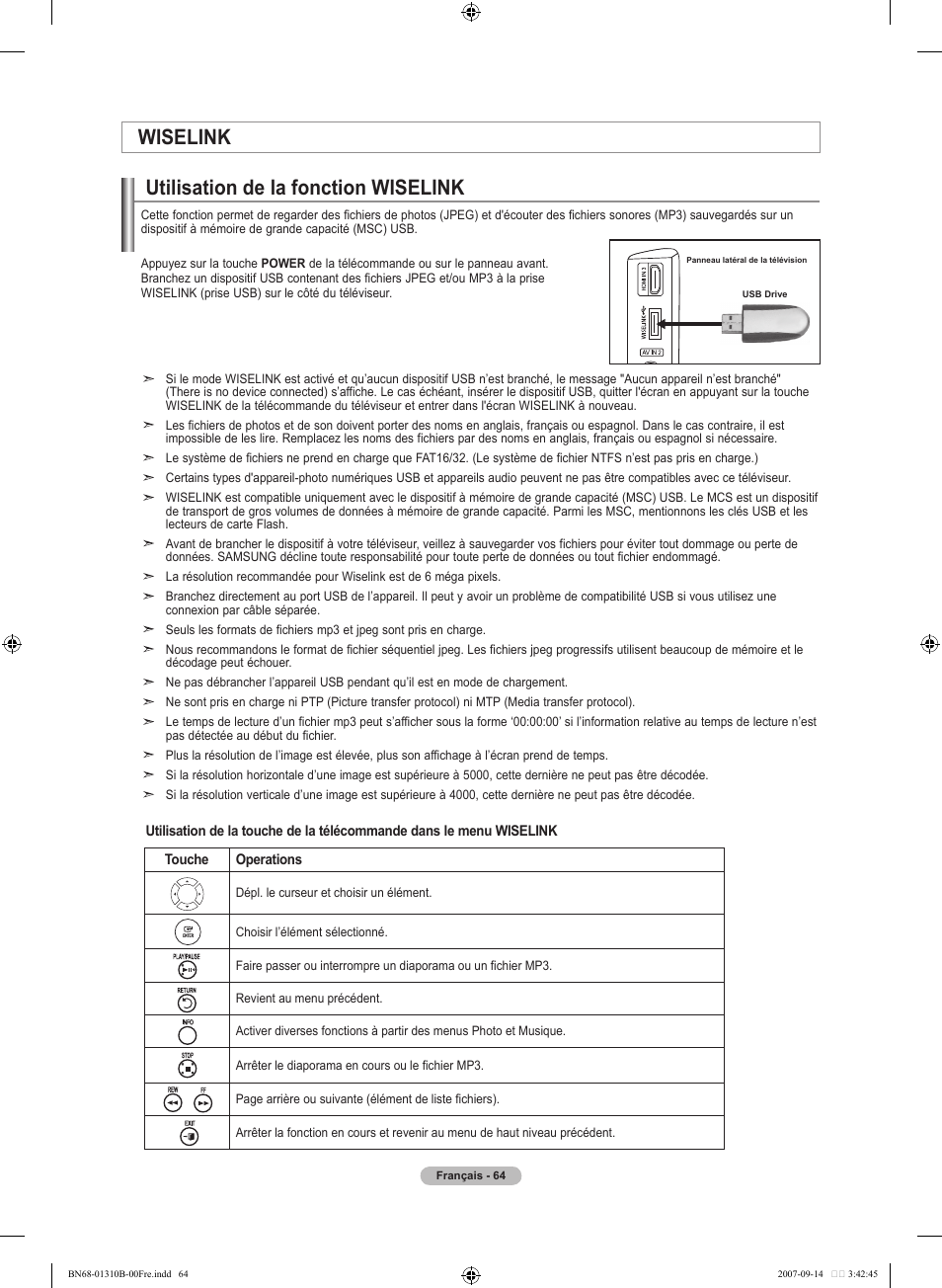 Wiselink, Utilisation de la fonction wiselink | Samsung LNT4069FX-XAA User Manual | Page 156 / 271
