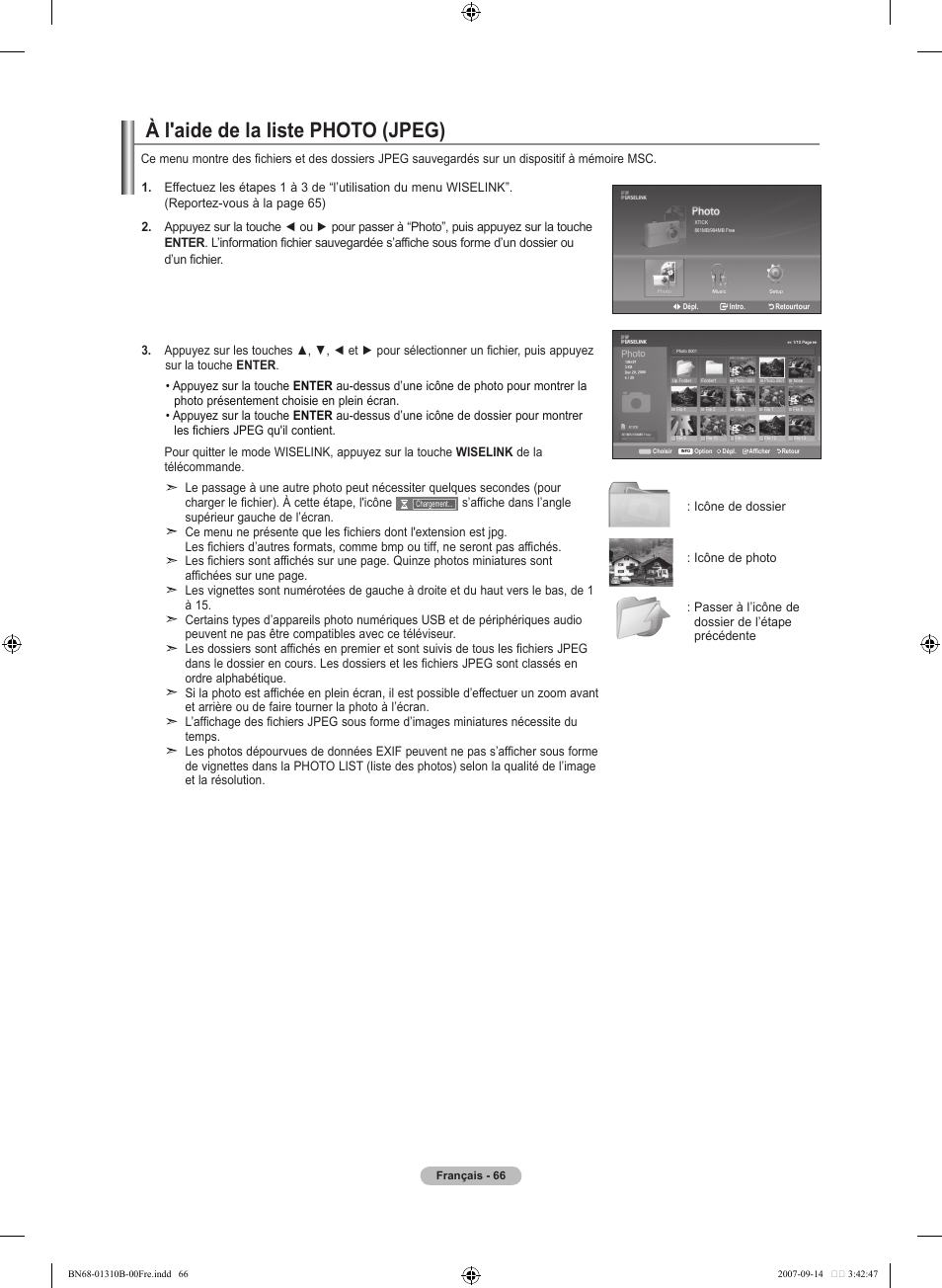 À l'aide de la liste photo (jpeg) | Samsung LNT4069FX-XAA User Manual | Page 158 / 271