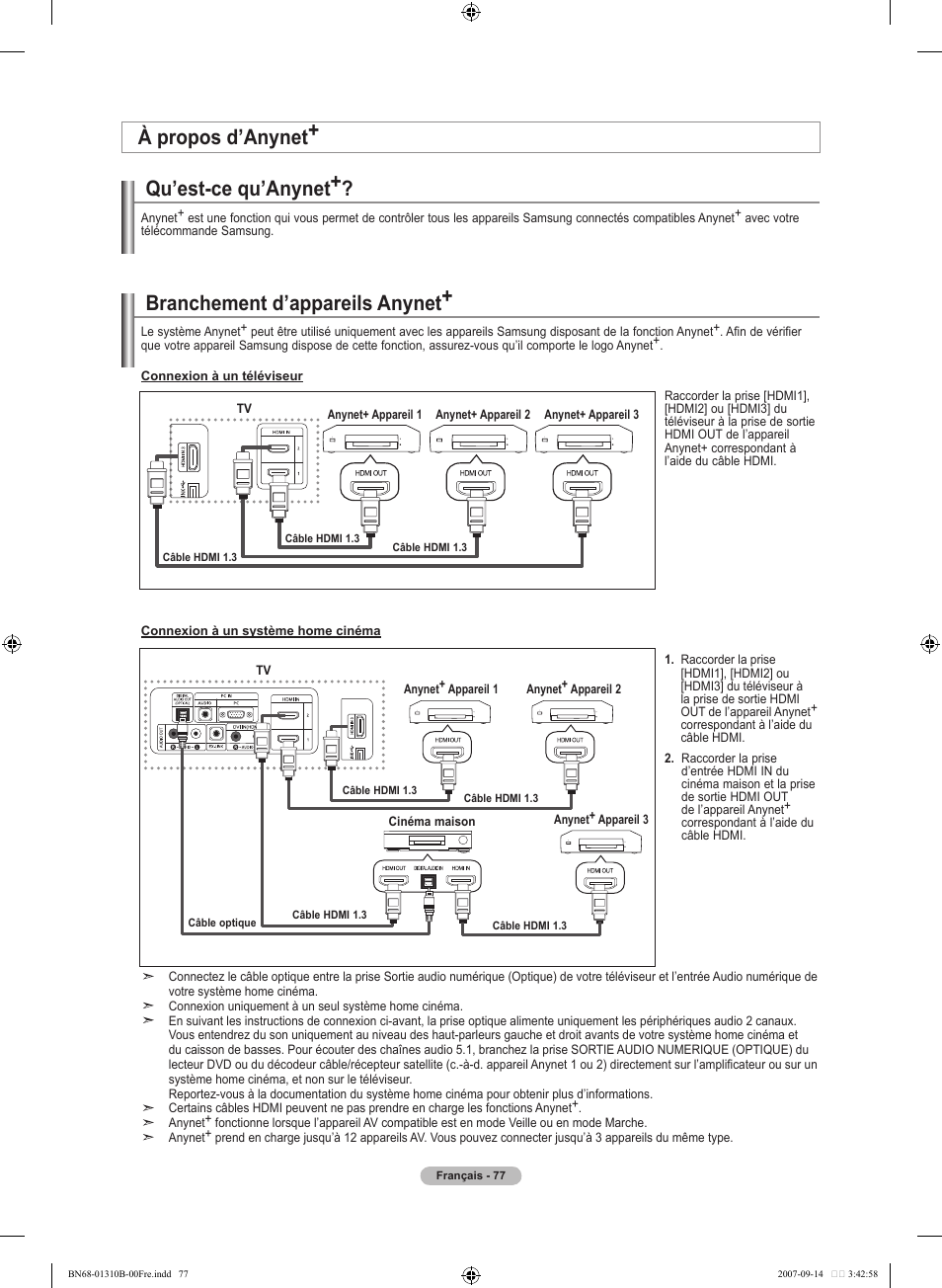 Qu’est-ce qu’anynet, Branchement d’appareils anynet, À propos d’anynet | Samsung LNT4069FX-XAA User Manual | Page 169 / 271