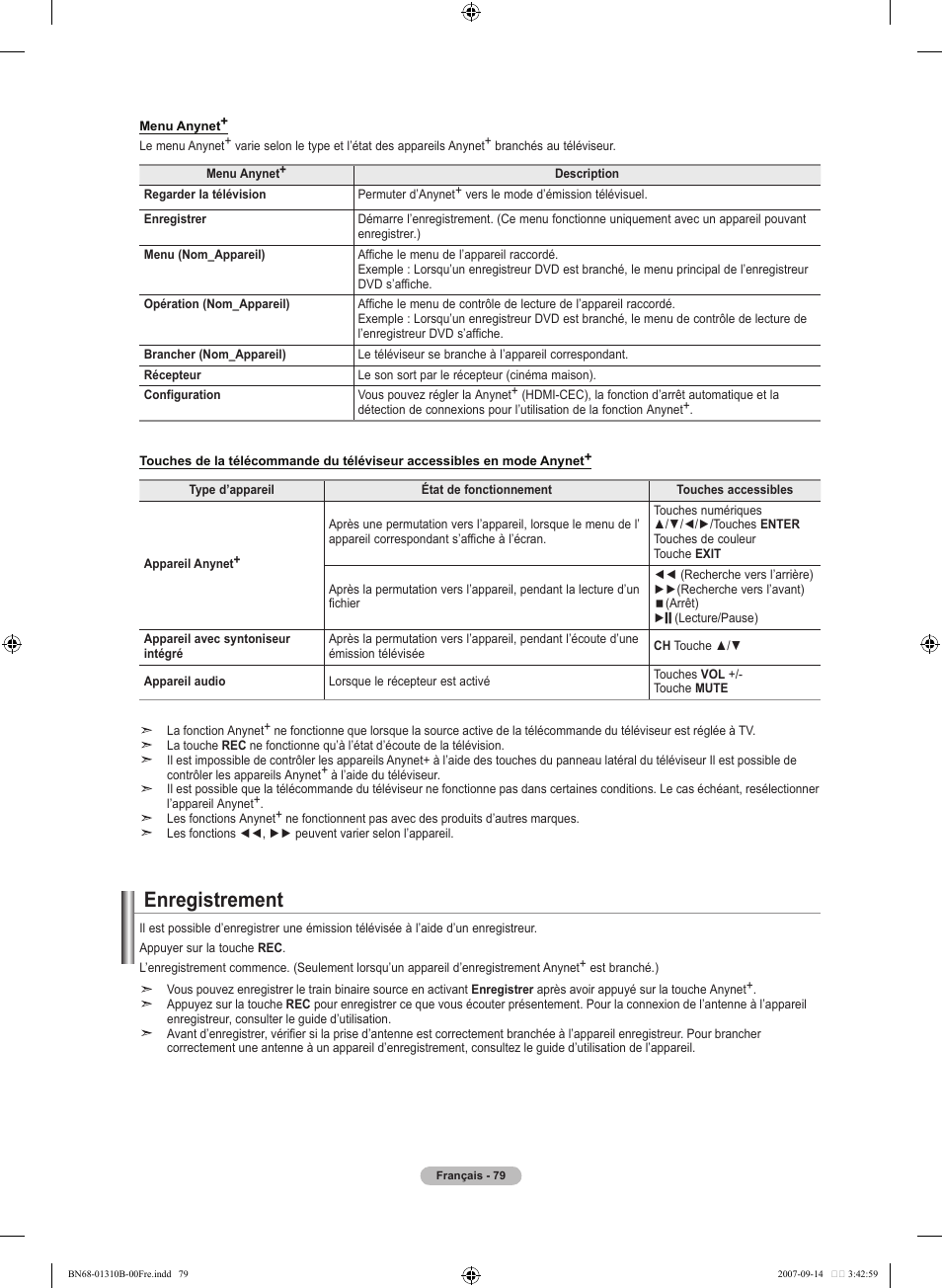 Enregistrement | Samsung LNT4069FX-XAA User Manual | Page 171 / 271