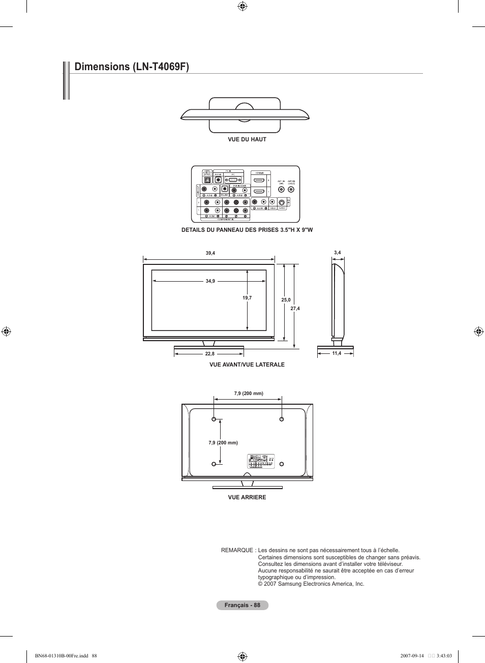 Dimensions (ln-t406f) | Samsung LNT4069FX-XAA User Manual | Page 180 / 271