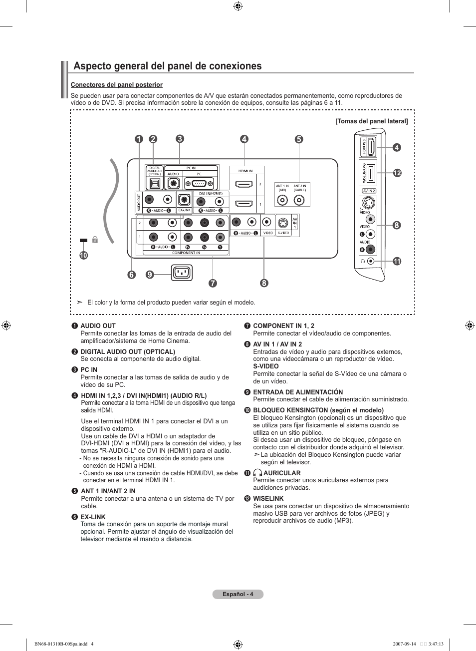 Aspecto general del panel de conexiones | Samsung LNT4069FX-XAA User Manual | Page 186 / 271