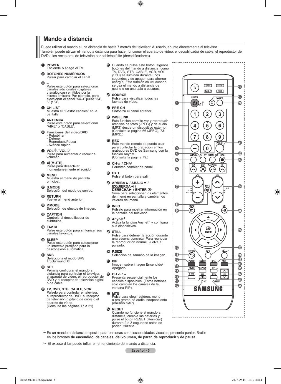 Mando a distancia | Samsung LNT4069FX-XAA User Manual | Page 187 / 271
