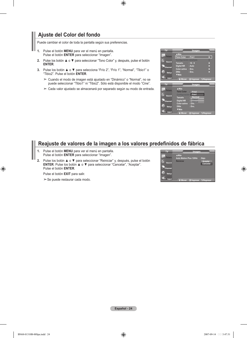 Ajuste del color del fondo | Samsung LNT4069FX-XAA User Manual | Page 206 / 271
