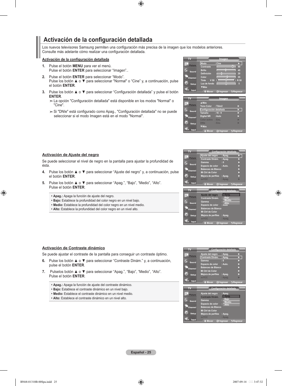 Activación de la configuración detallada | Samsung LNT4069FX-XAA User Manual | Page 207 / 271