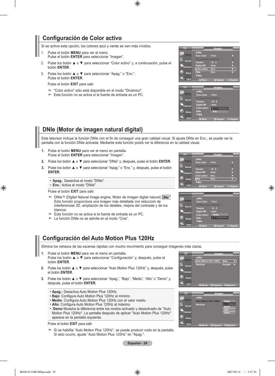 Configuración del auto motion plus 120hz | Samsung LNT4069FX-XAA User Manual | Page 211 / 271