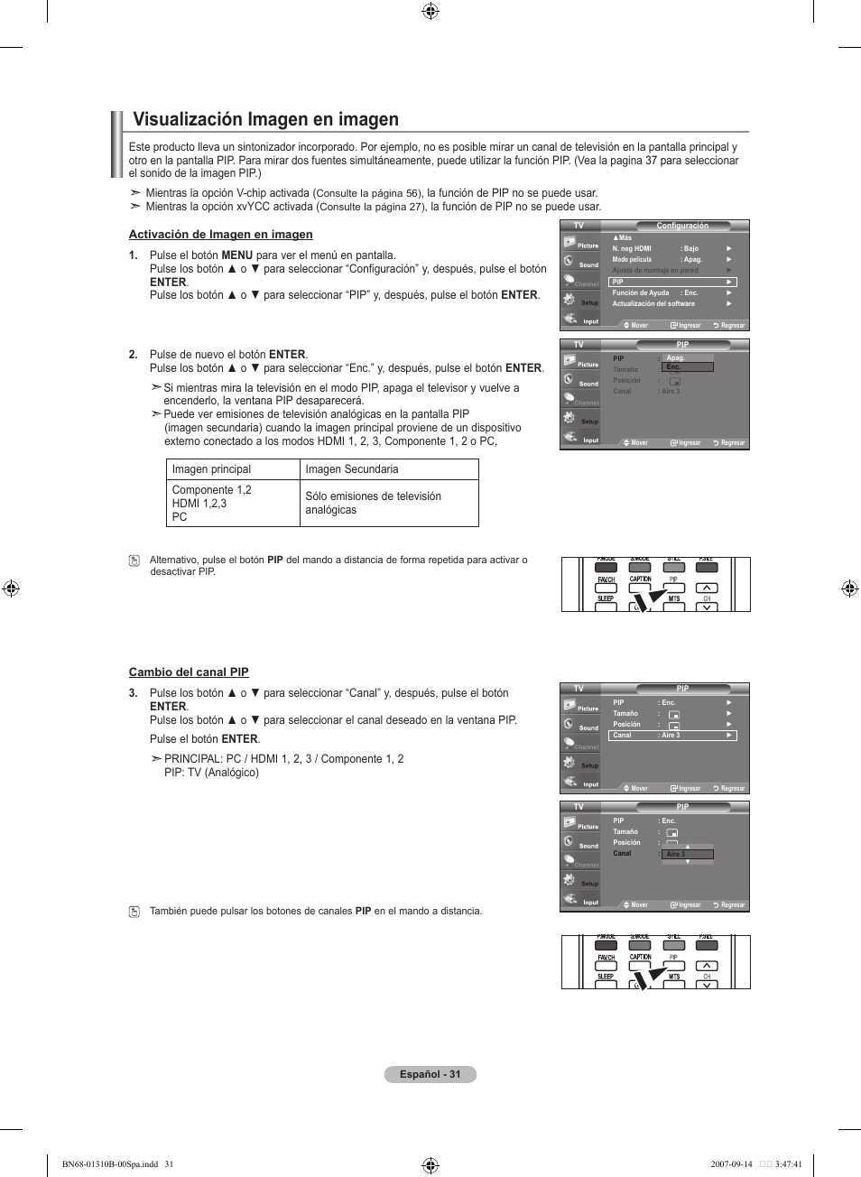 Visualización imagen en imagen | Samsung LNT4069FX-XAA User Manual | Page 213 / 271