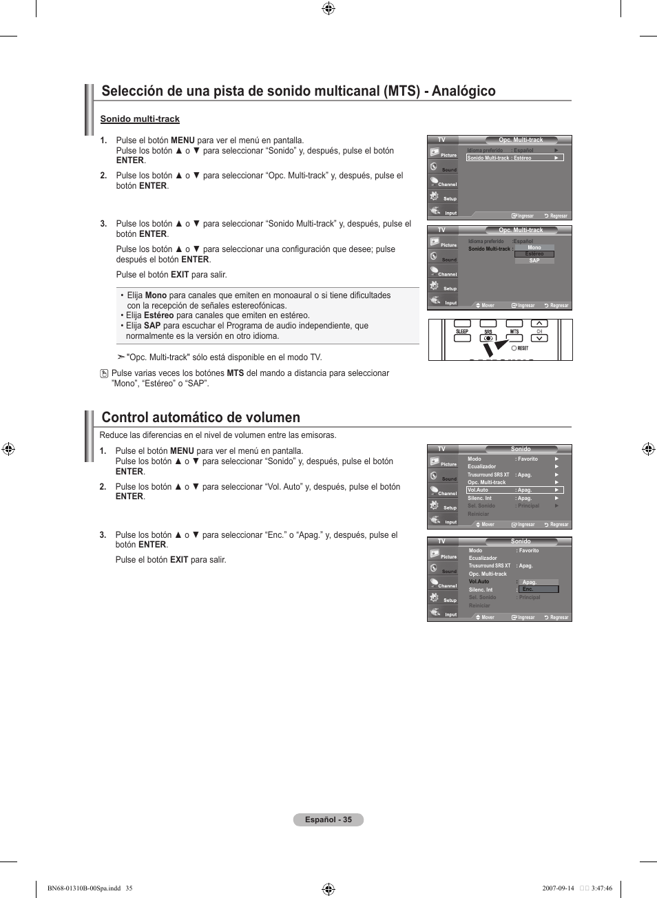 Control automático de volumen | Samsung LNT4069FX-XAA User Manual | Page 217 / 271