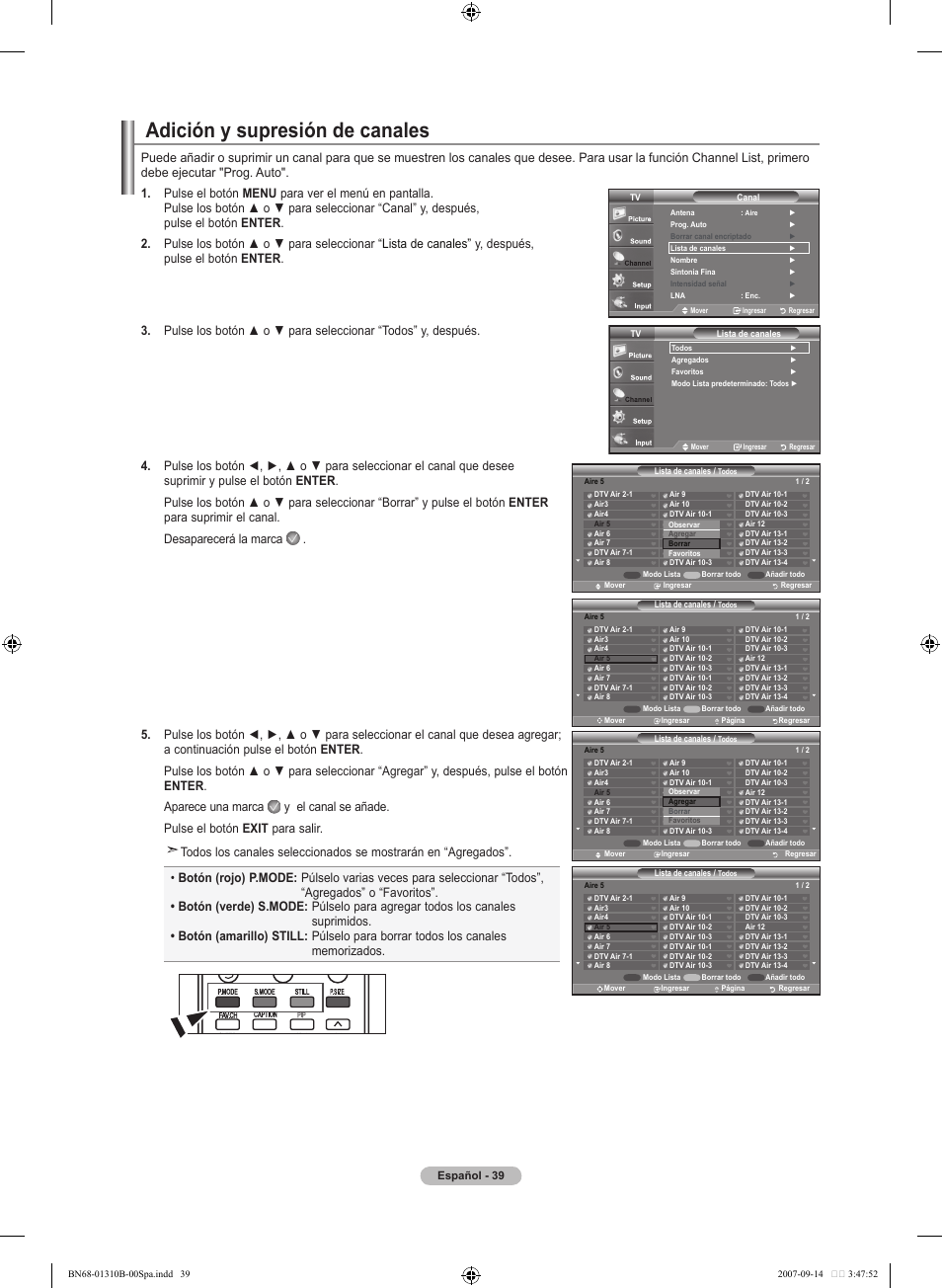 Adición y supresión de canales | Samsung LNT4069FX-XAA User Manual | Page 221 / 271