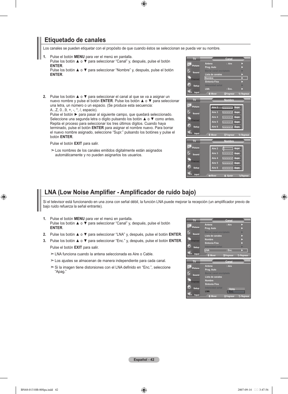 Etiquetado de canales | Samsung LNT4069FX-XAA User Manual | Page 224 / 271
