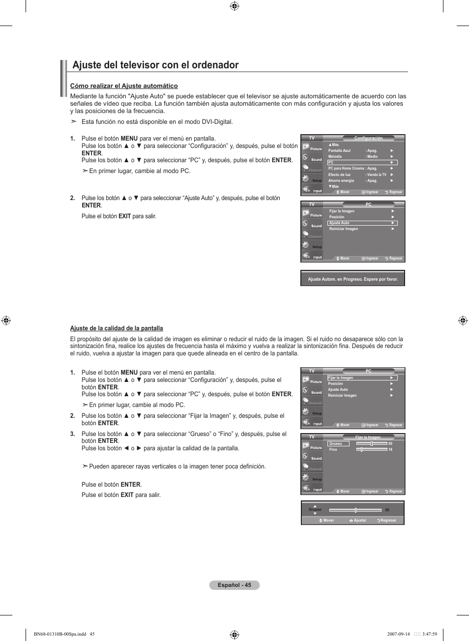 Ajuste del televisor con el ordenador | Samsung LNT4069FX-XAA User Manual | Page 227 / 271