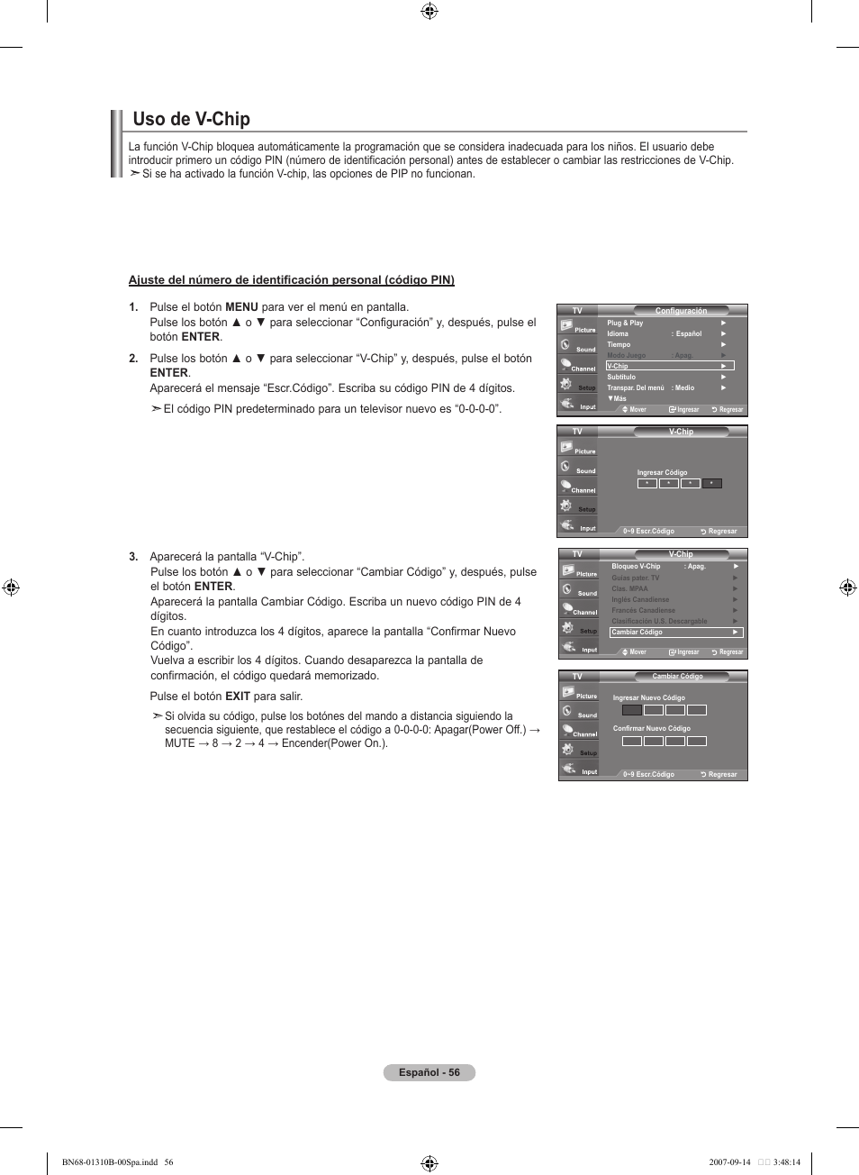 Uso de v-chip | Samsung LNT4069FX-XAA User Manual | Page 238 / 271