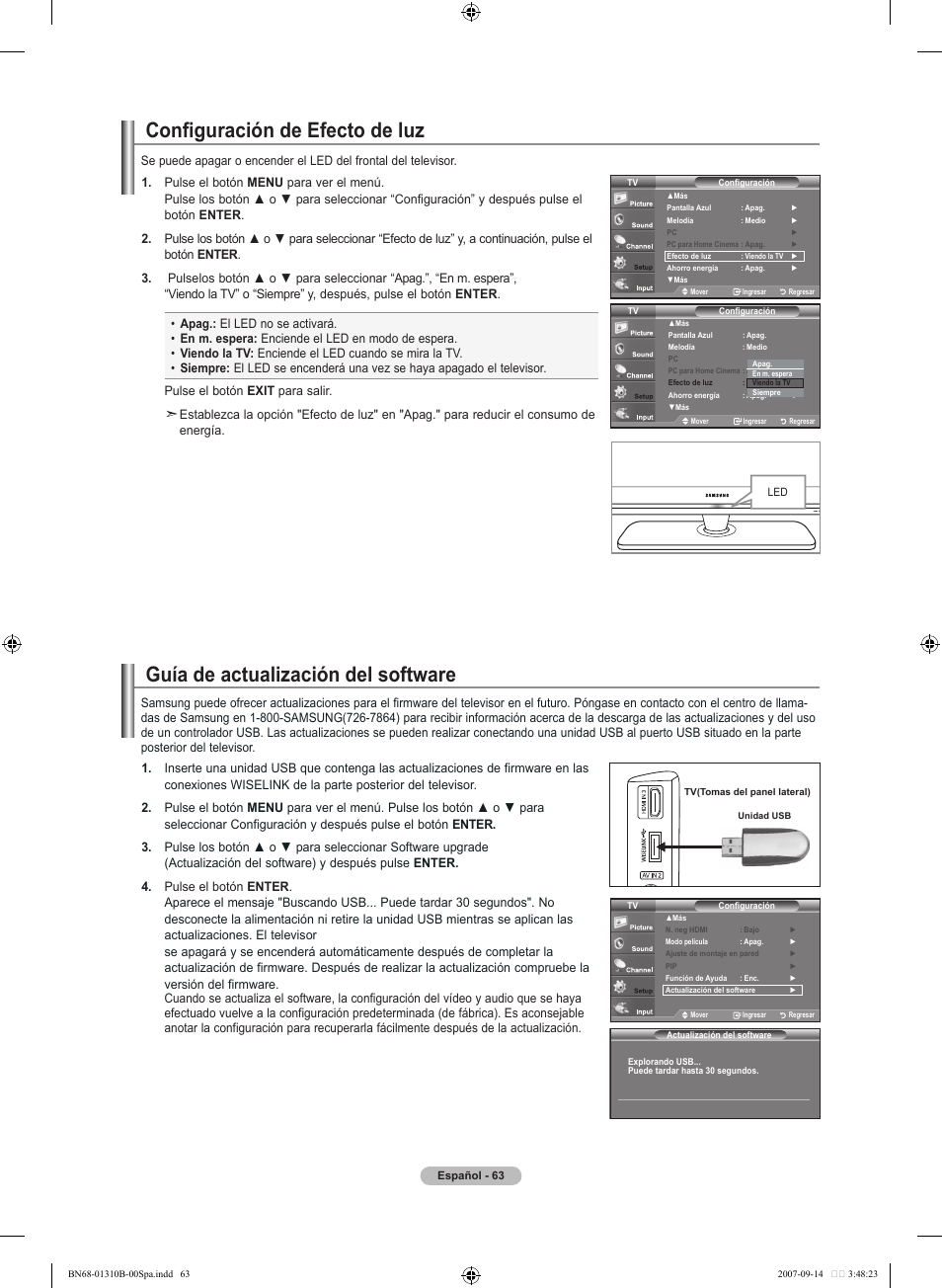 Guía de actualización del software, Configuración de efecto de luz | Samsung LNT4069FX-XAA User Manual | Page 245 / 271