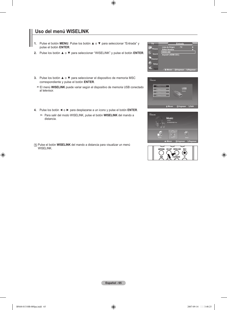 Uso del menú wiselink | Samsung LNT4069FX-XAA User Manual | Page 247 / 271