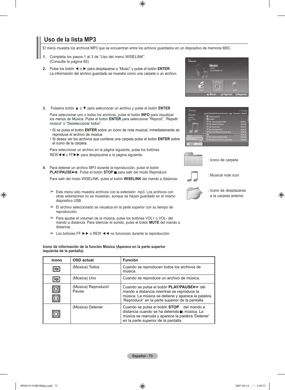 Uso de la lista mp | Samsung LNT4069FX-XAA User Manual | Page 255 / 271