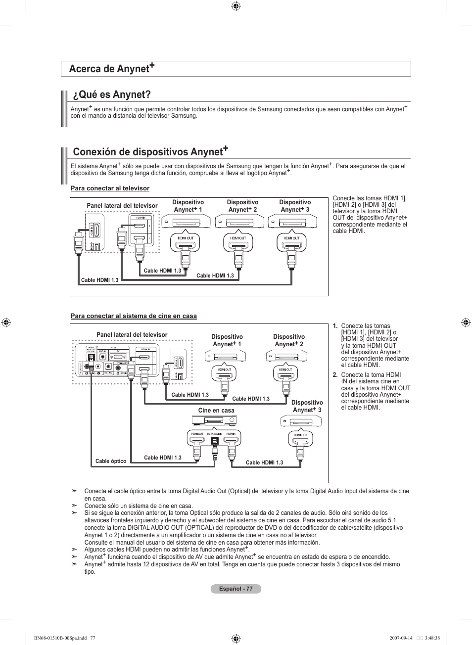 Qué es anynet, Conexión de dispositivos anynet, Acerca de anynet | Samsung LNT4069FX-XAA User Manual | Page 259 / 271