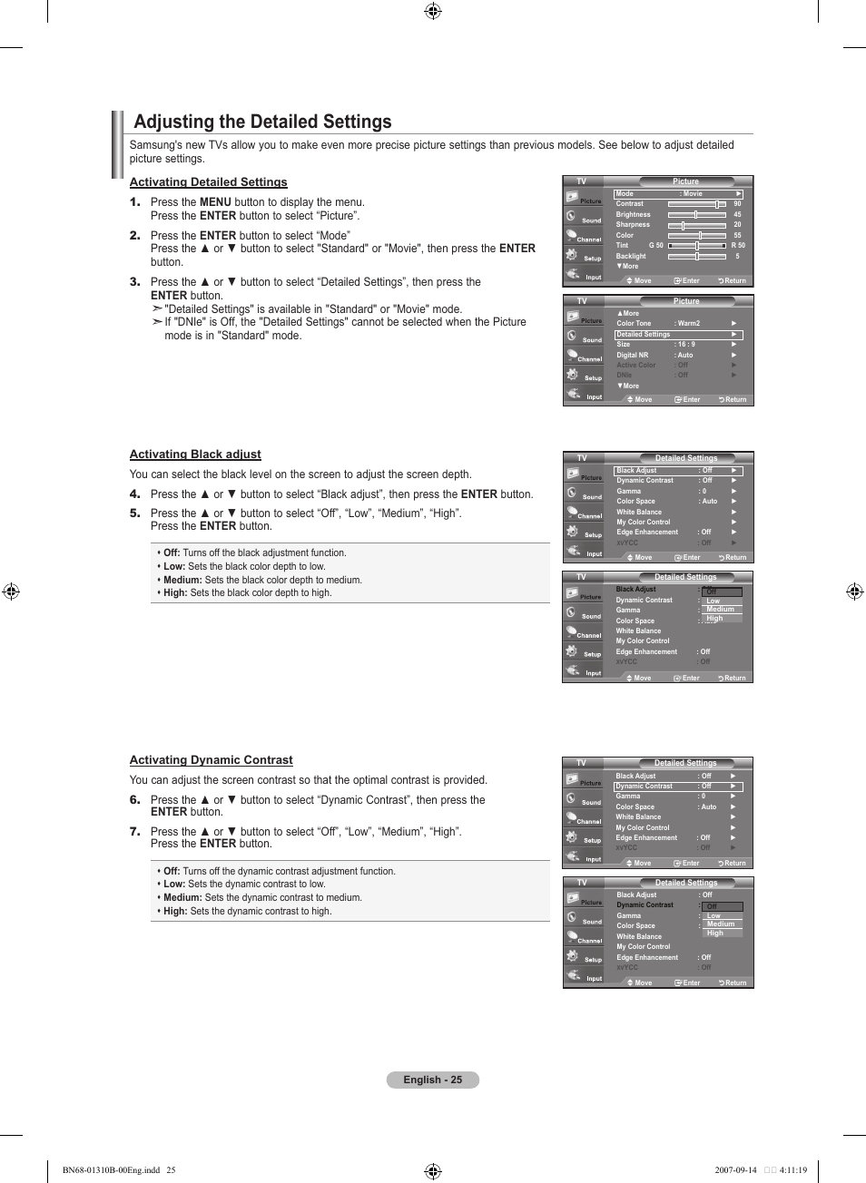 Adjusting the detailed settings | Samsung LNT4069FX-XAA User Manual | Page 27 / 271
