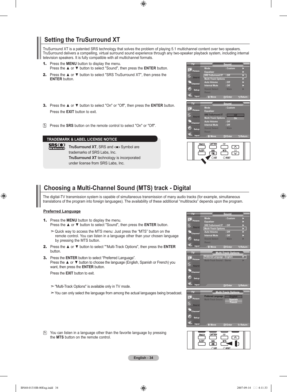 Setting the trusurround xt | Samsung LNT4069FX-XAA User Manual | Page 36 / 271