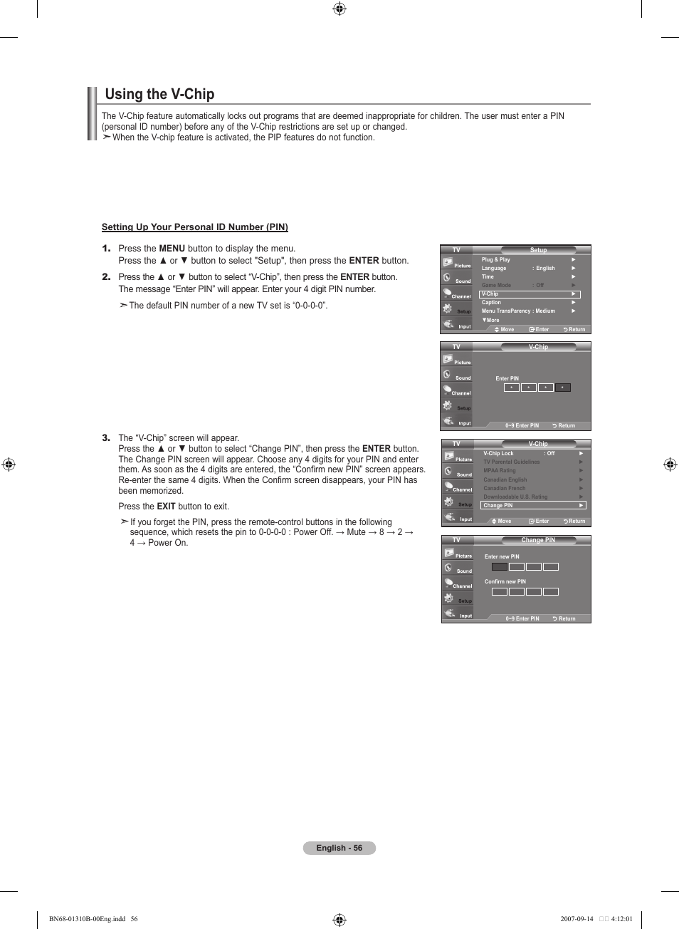 Using the v-chip | Samsung LNT4069FX-XAA User Manual | Page 58 / 271