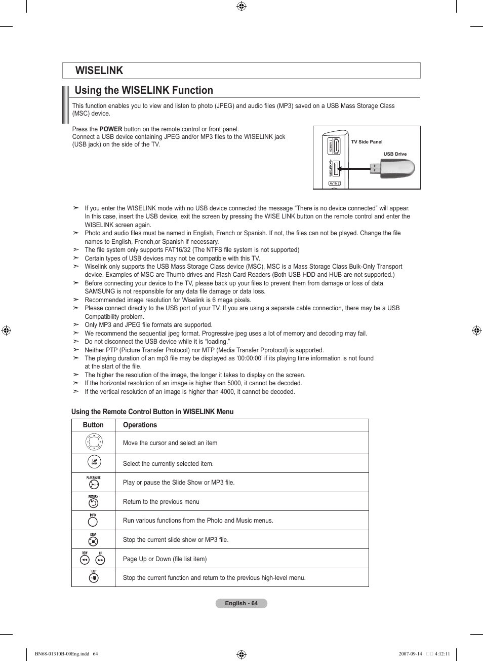 Wiselink, Using the wiselink function, Wiselink using the wiselink function | Samsung LNT4069FX-XAA User Manual | Page 66 / 271