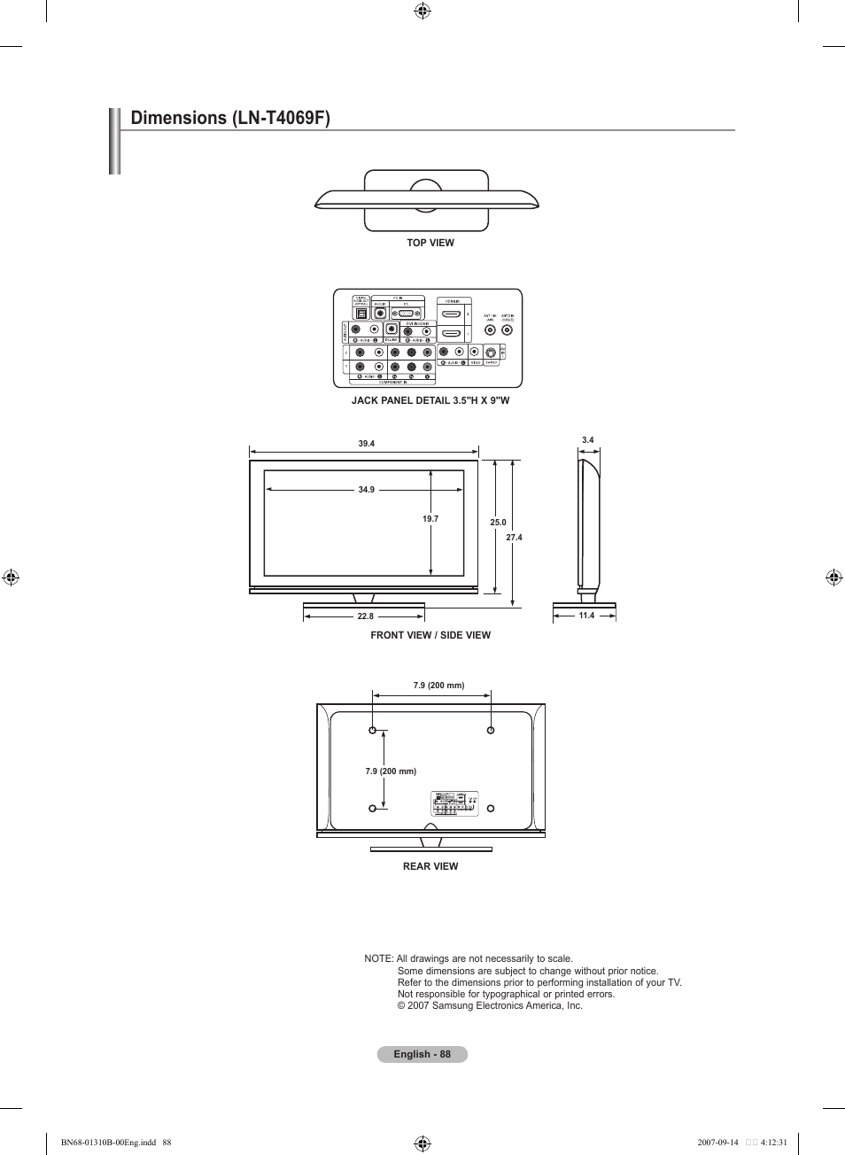 Dimensions, Dimensions (ln-t406f) | Samsung LNT4069FX-XAA User Manual | Page 90 / 271