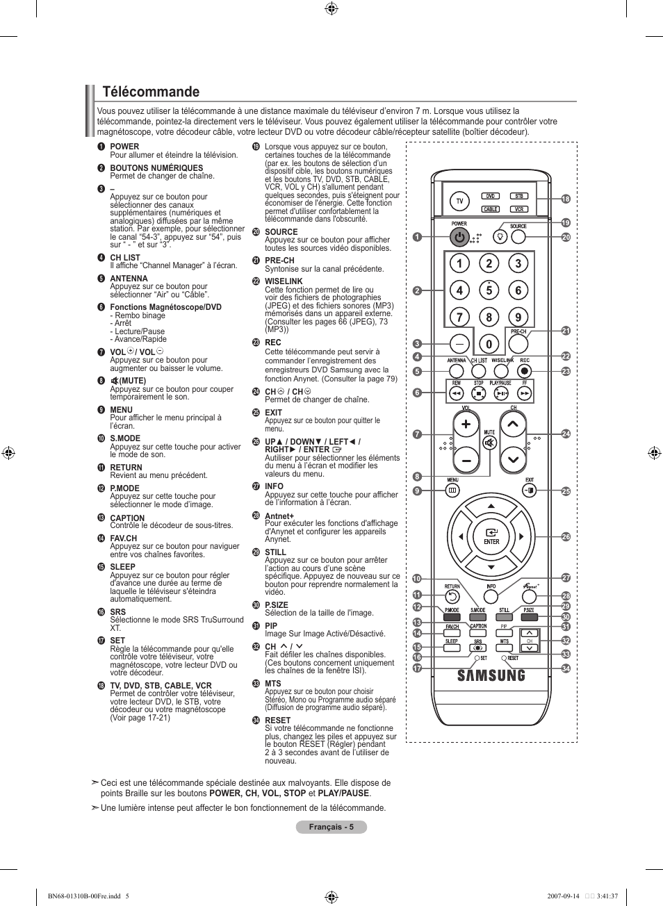 Télécommande | Samsung LNT4069FX-XAA User Manual | Page 97 / 271