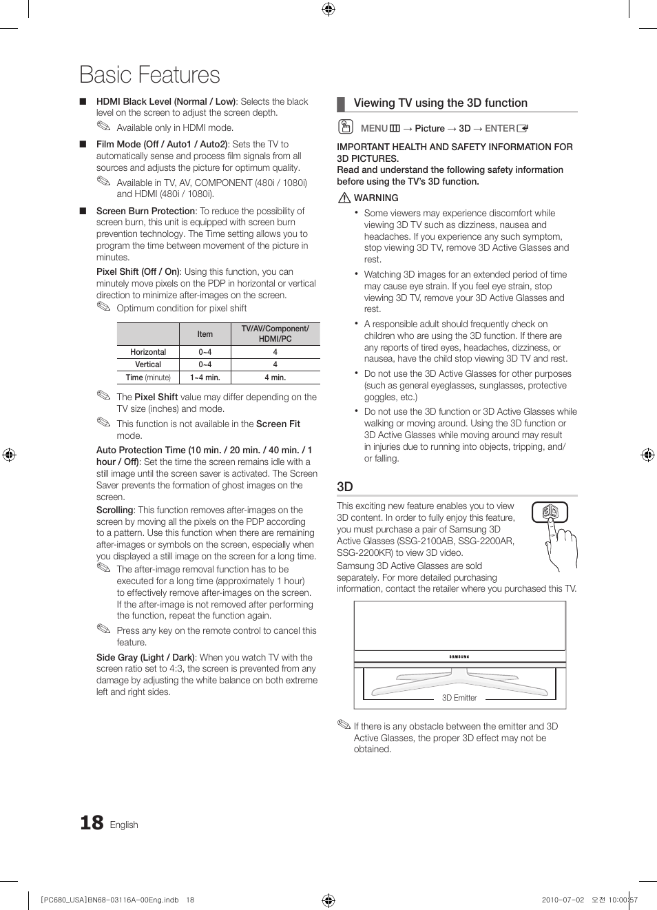 Basic features | Samsung PN50C680G5FXZA User Manual | Page 18 / 56