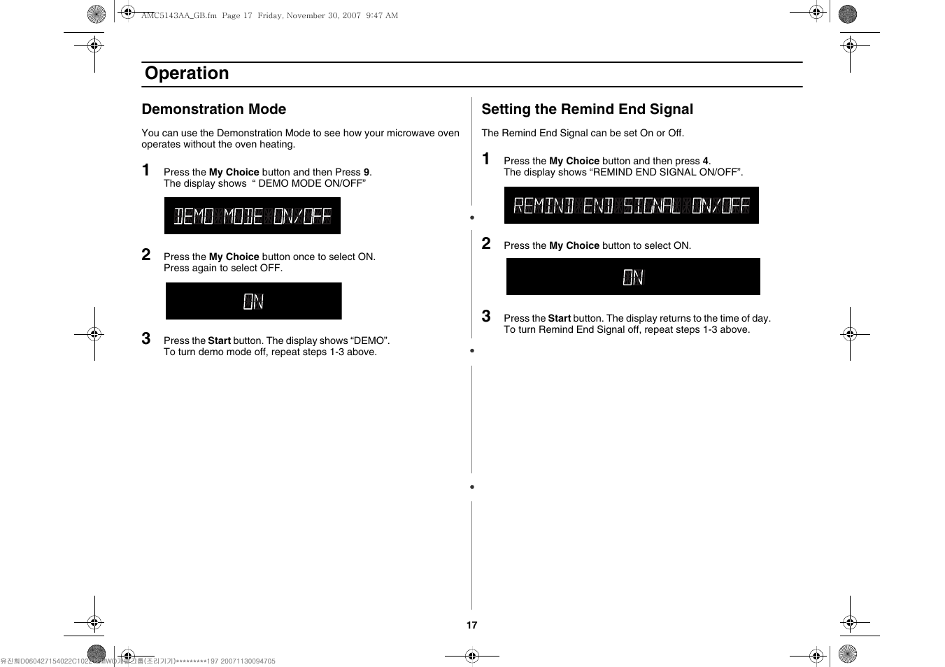Operation | Amana AMC5143BCW User Manual | Page 17 / 104