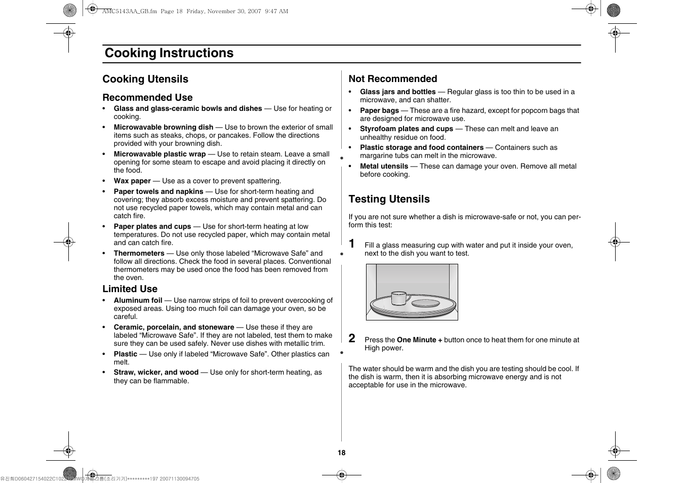 Cooking instructions | Amana AMC5143BCW User Manual | Page 18 / 104
