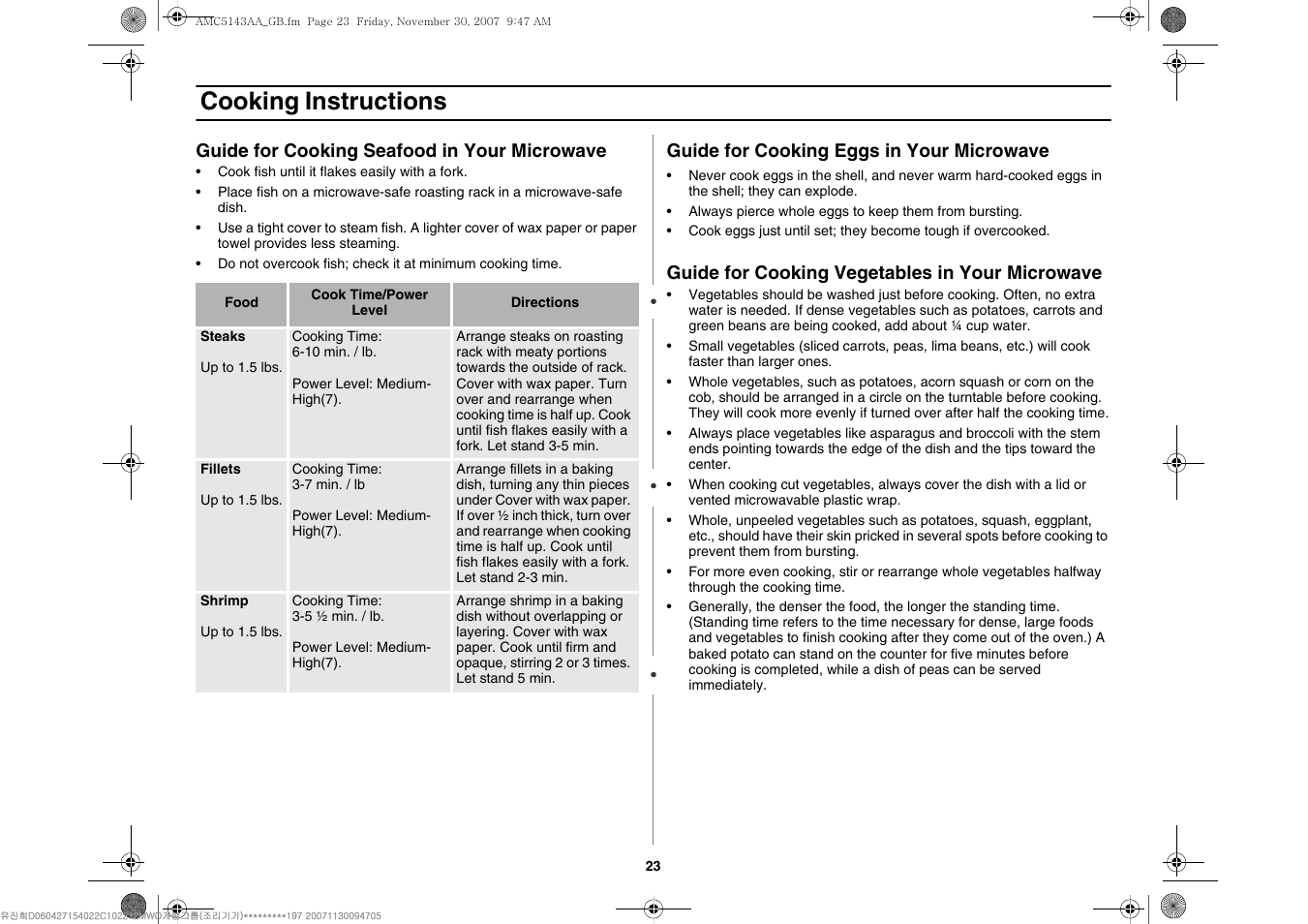 Cooking instructions | Amana AMC5143BCW User Manual | Page 23 / 104