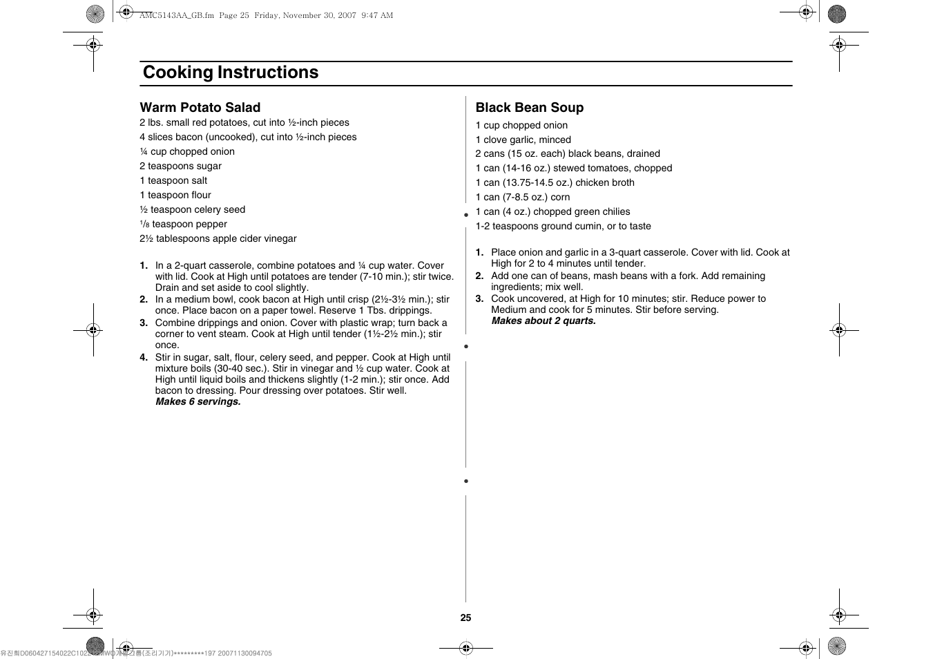 Cooking instructions | Amana AMC5143BCW User Manual | Page 25 / 104