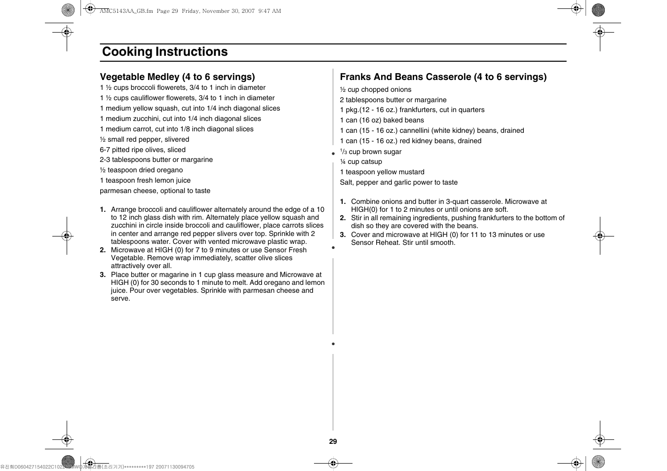 Cooking instructions | Amana AMC5143BCW User Manual | Page 29 / 104