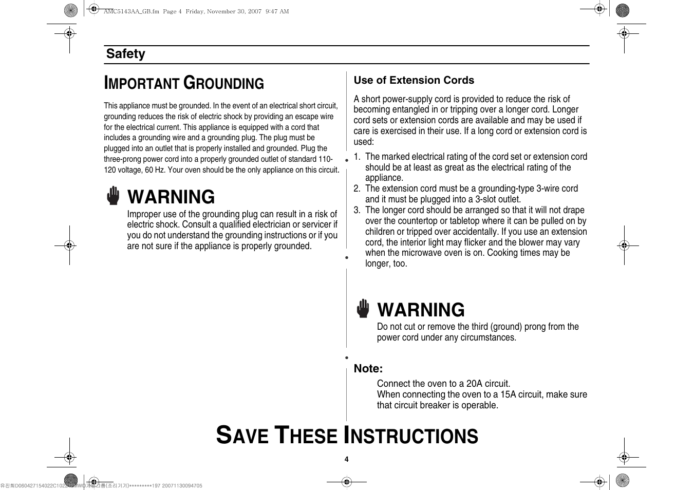 Hese, Nstructions, Warning | Amana AMC5143BCW User Manual | Page 4 / 104