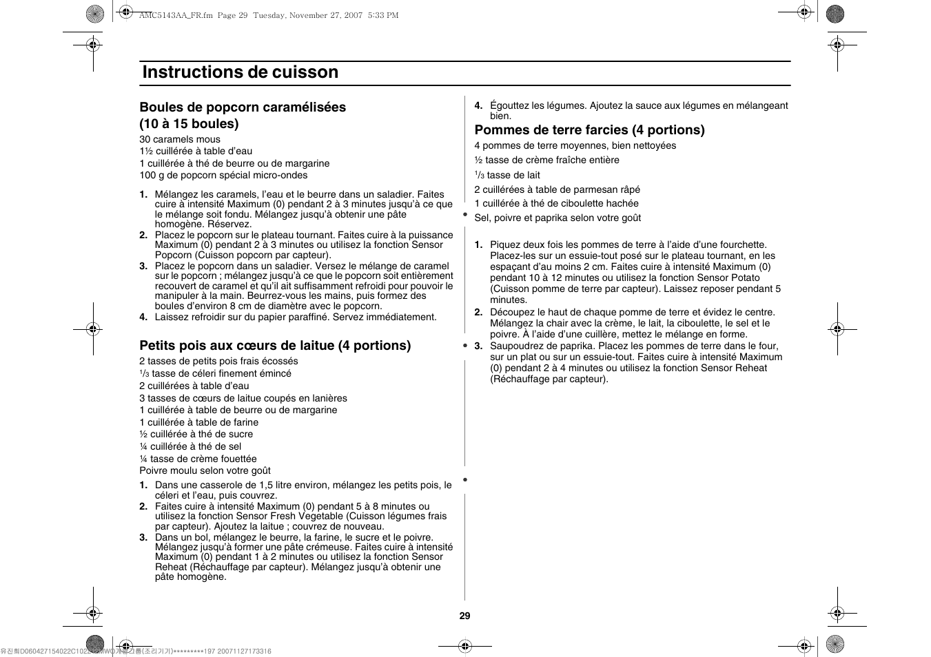 Instructions de cuisson | Amana AMC5143BCW User Manual | Page 63 / 104