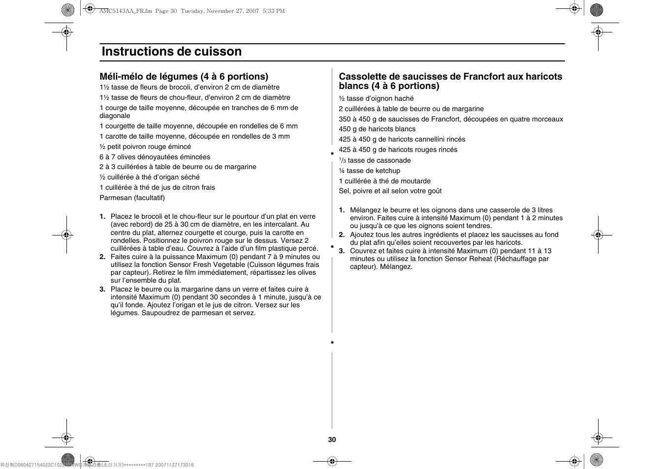 Instructions de cuisson | Amana AMC5143BCW User Manual | Page 64 / 104