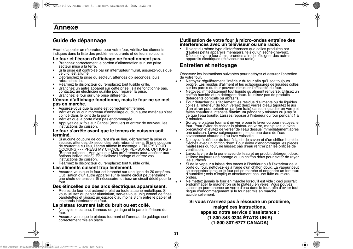 Annexe, Guide de dépannage, Entretien et nettoyage | Amana AMC5143BCW User Manual | Page 65 / 104