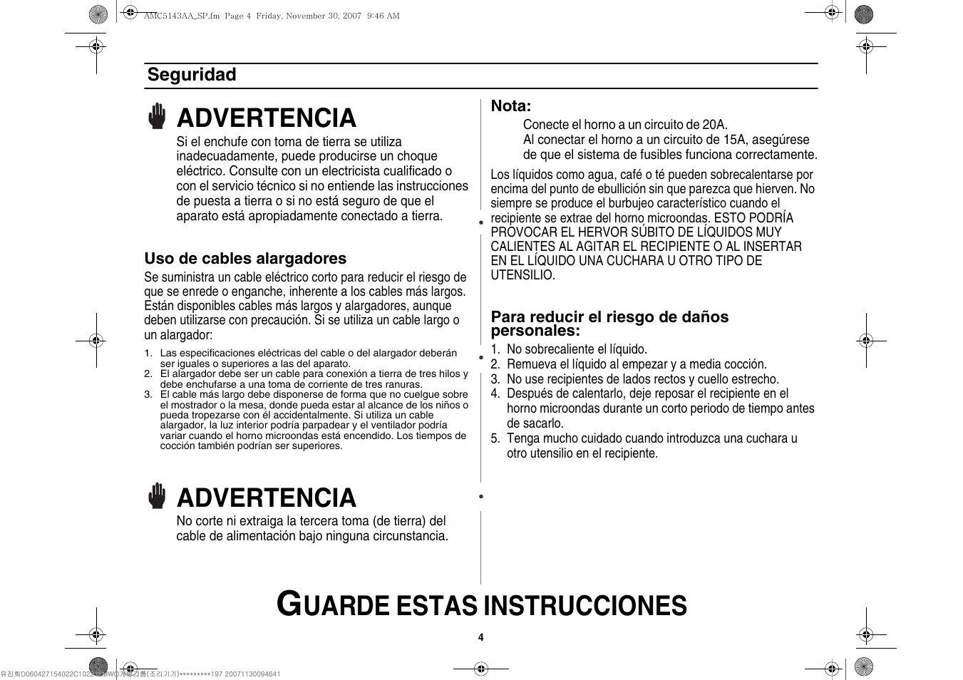 Uarde estas instrucciones, Advertencia | Amana AMC5143BCW User Manual | Page 74 / 104