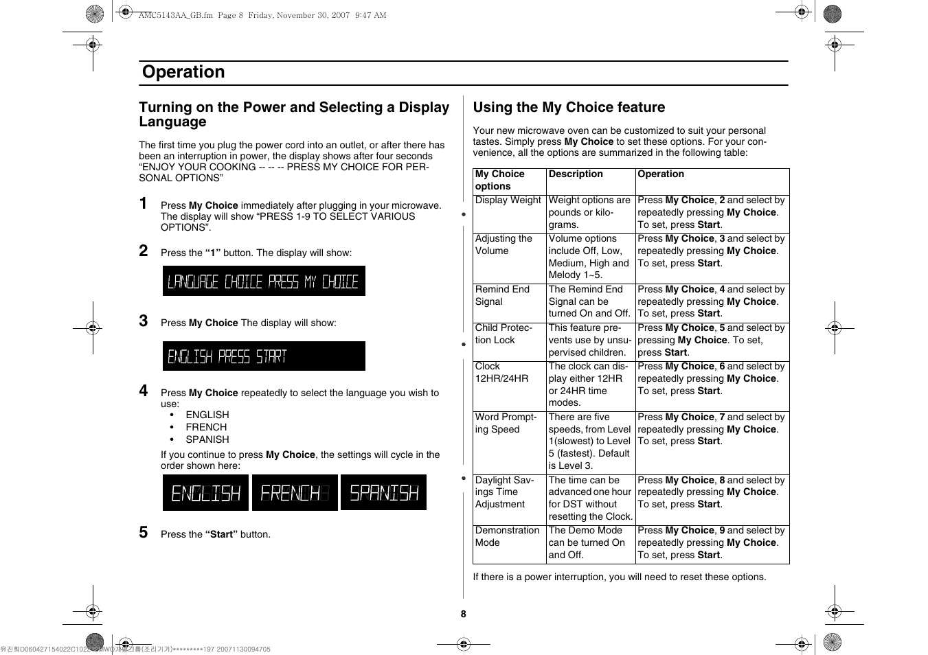 Operation | Amana AMC5143BCW User Manual | Page 8 / 104