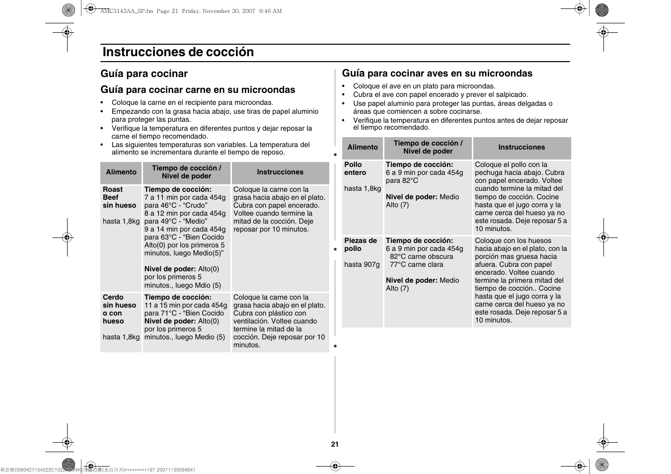 Instrucciones de cocción, Guía para cocinar guía, Guía | Amana AMC5143BCW User Manual | Page 91 / 104