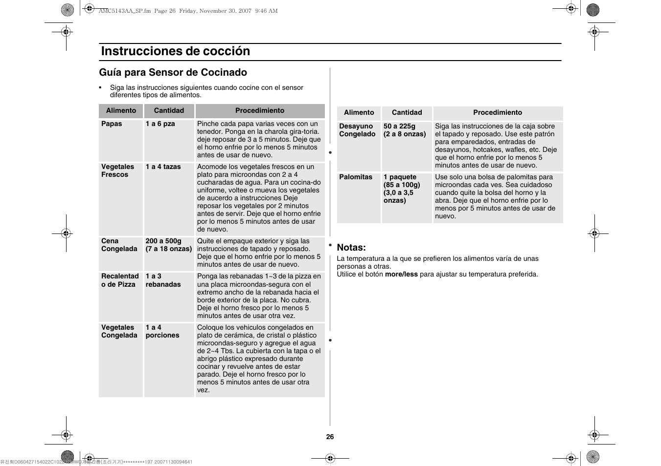 Instrucciones de cocción, Guía para sensor de cocinado | Amana AMC5143BCW User Manual | Page 96 / 104