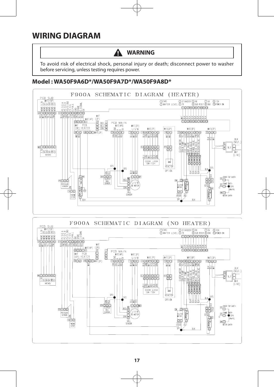 Wiring diagram | Samsung WA50F9A7DSP-A2 User Manual | Page 17 / 60