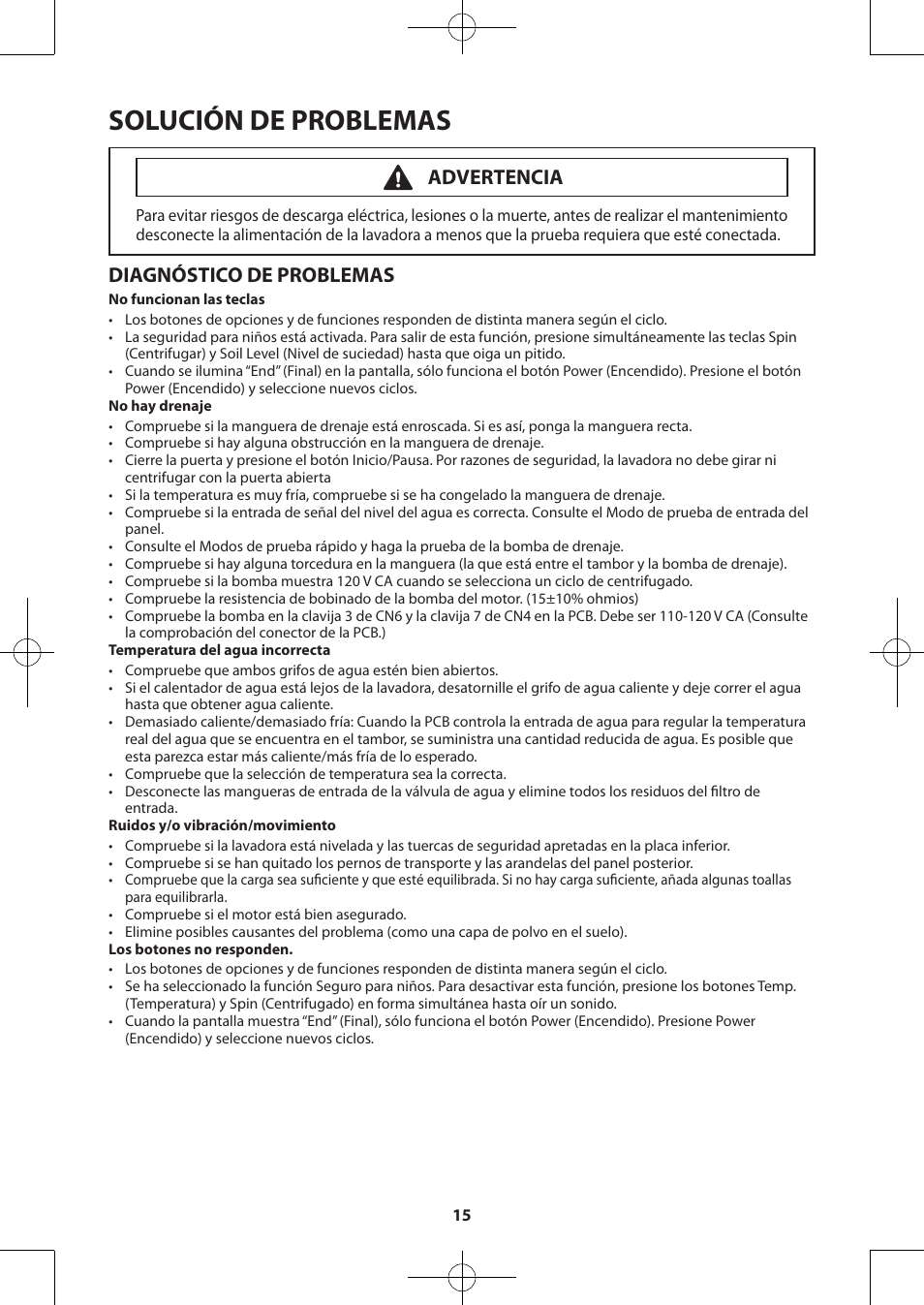 Solución de problemas, Diagnóstico de problemas, Advertencia | Samsung WA50F9A7DSP-A2 User Manual | Page 35 / 60