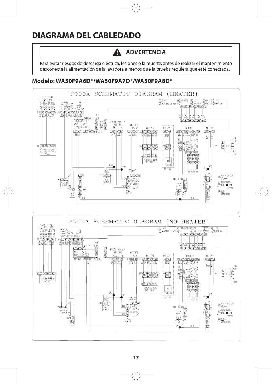 Diagrama del cabledado | Samsung WA50F9A7DSP-A2 User Manual | Page 37 / 60