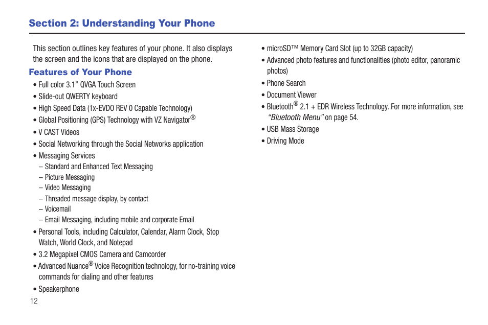 Section 2: understanding your phone, Features of your phone | Samsung SCH-U380HKAVZW User Manual | Page 17 / 137