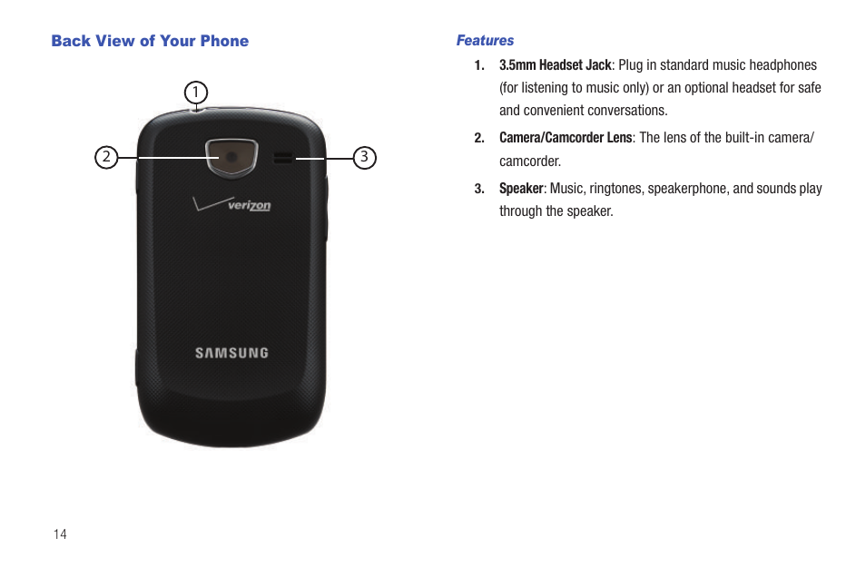 Back view of your phone | Samsung SCH-U380HKAVZW User Manual | Page 19 / 137