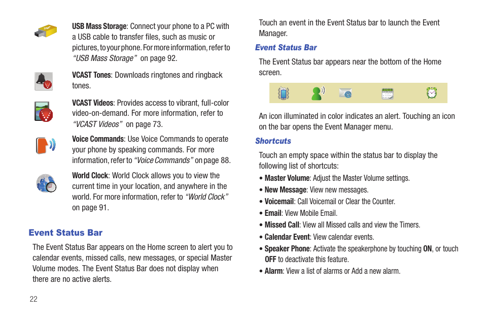 Event status bar | Samsung SCH-U380HKAVZW User Manual | Page 27 / 137