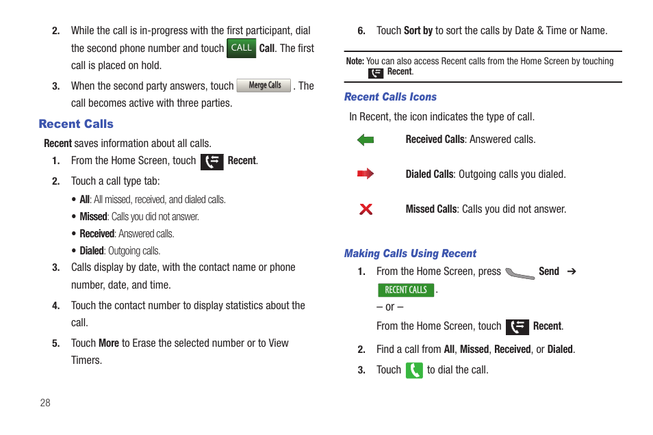 Recent calls | Samsung SCH-U380HKAVZW User Manual | Page 33 / 137