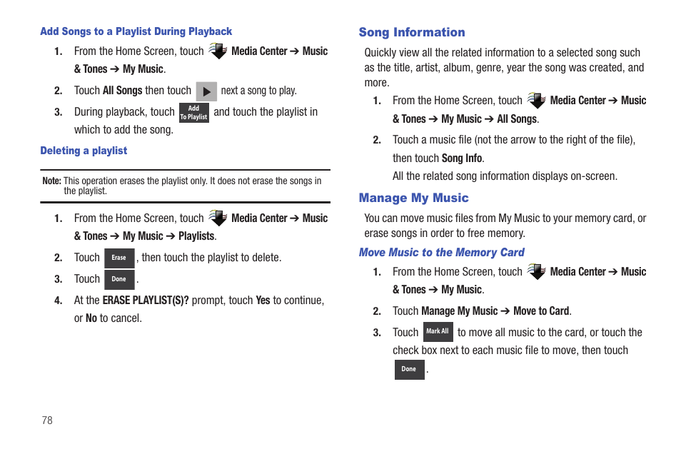 Song information, Manage my music, Song information manage my music | Samsung SCH-U380HKAVZW User Manual | Page 83 / 137