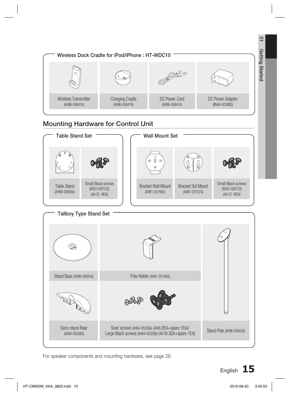 Mounting hardware for control unit | Samsung HT-C9950W-XAA User Manual | Page 15 / 85